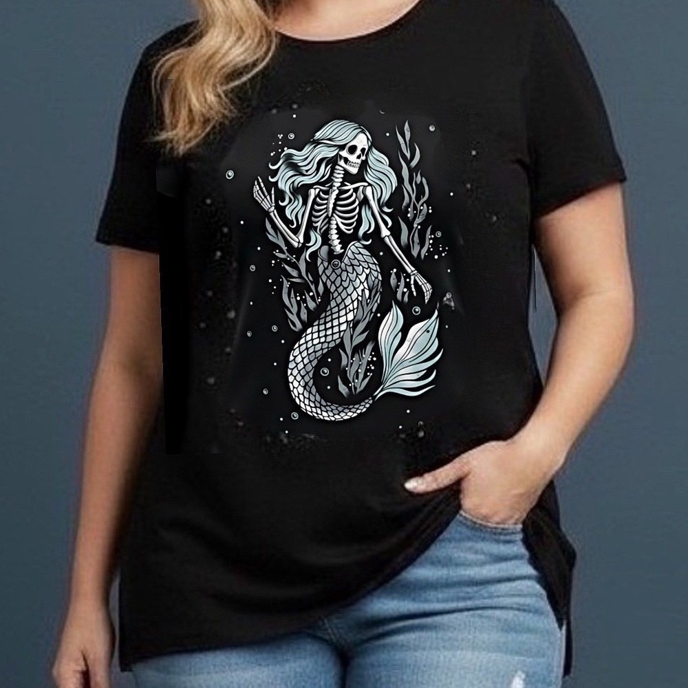TORRID Skeleton Mermaid Classic Heritage Jersey Crew Tee NWT Size 4X - Picture 8 of 12